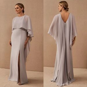 Amsale Light Gray Cape-Back Maxi Gown